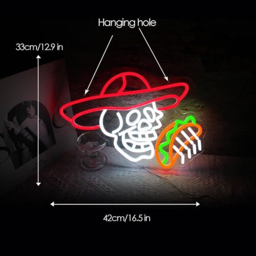 Calavera Taco Neon Sign For Food Shop, Kitchen, Restaurants, 12.9"x 16.5" Inches