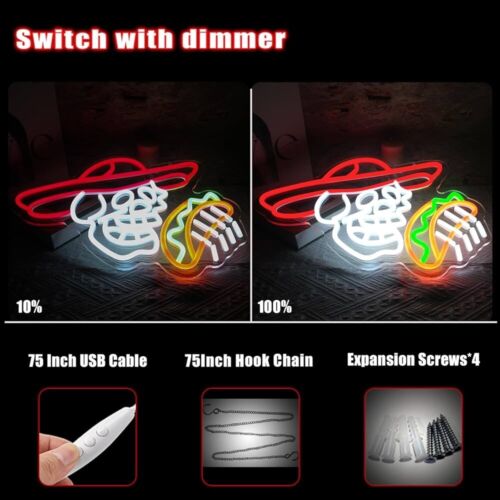 Calavera Taco Neon Sign For Food Shop, Kitchen, Restaurants, 12.9"x 16.5" Inches