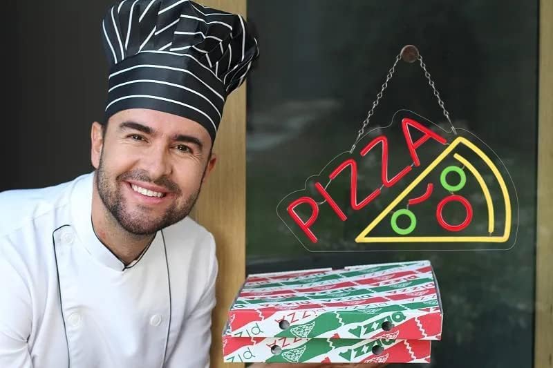 Pizza Neon LED Hanging Sign, Dimmable, USB, for Restaurants, 15x8 inches