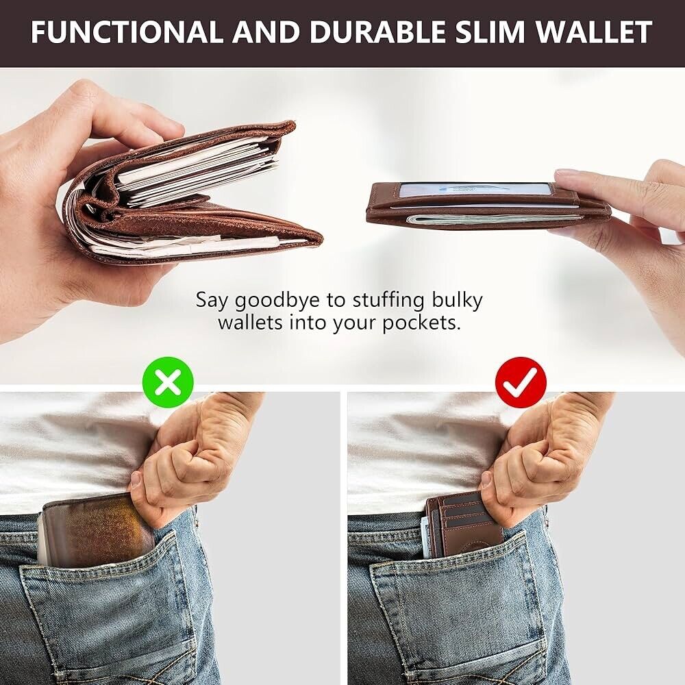 Slim Wallet for AirTag Genuine Leahter Front Pocket Minimalist Wallet