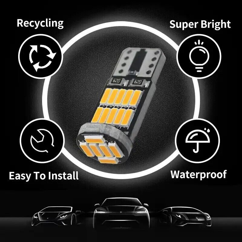 10 Pack Bright LED Bulb Size T10, 194, 168, W5W