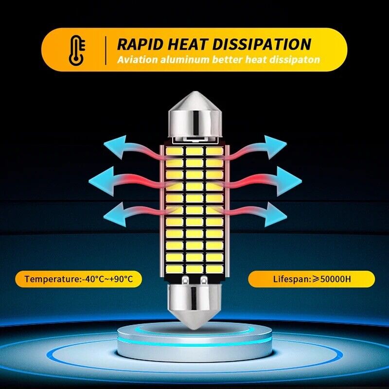 10 Pack LED 31mm, 36mm, 39mm, 41mm LED Festoon  CANBus Free Super Bright