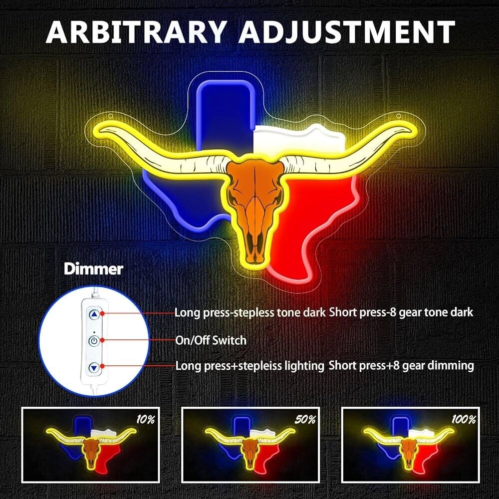 Texas Longhorn Neon Sign LED For Bar, Garage , Man-cave 10.4” x 16” Inch
