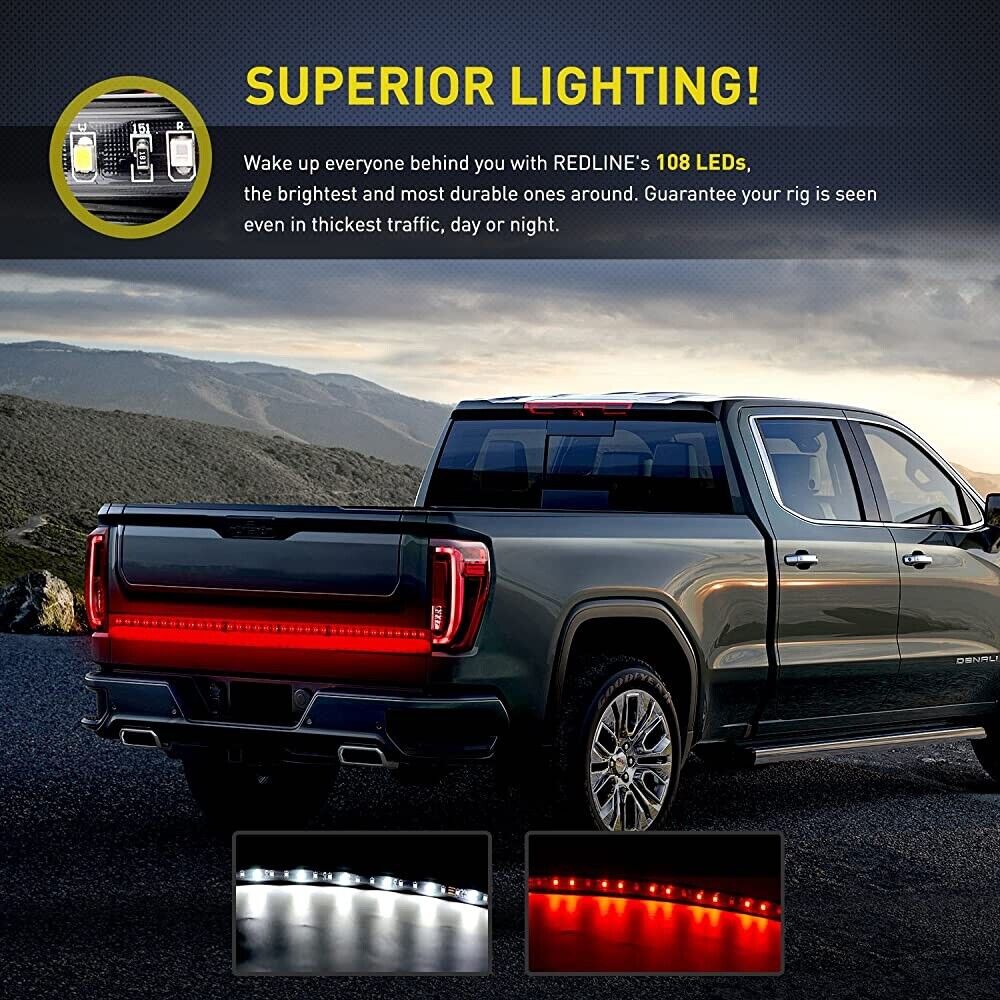 60" Truck Tailgate Light Bar 108 LED Single Row Tailgate Light Strip with Red Ru