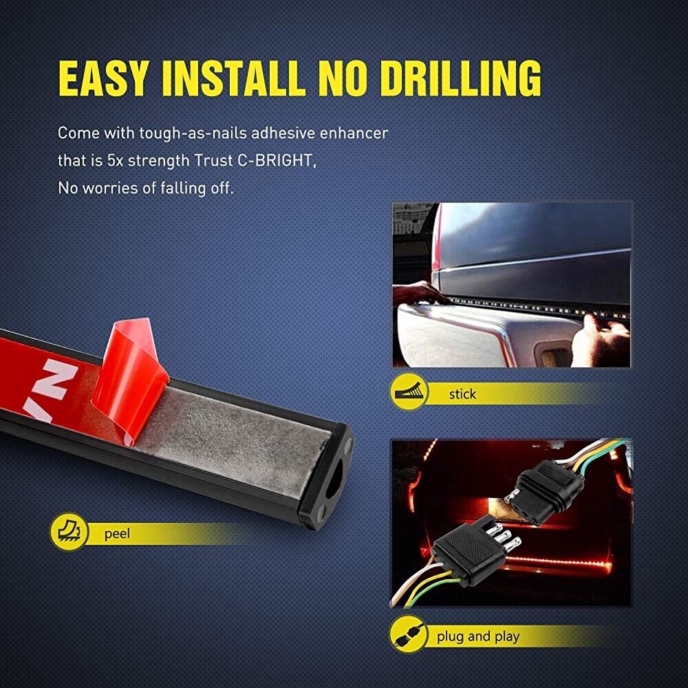 60" Truck Tailgate Light Bar 108 LED Single Row Tailgate Light Strip with Red Ru