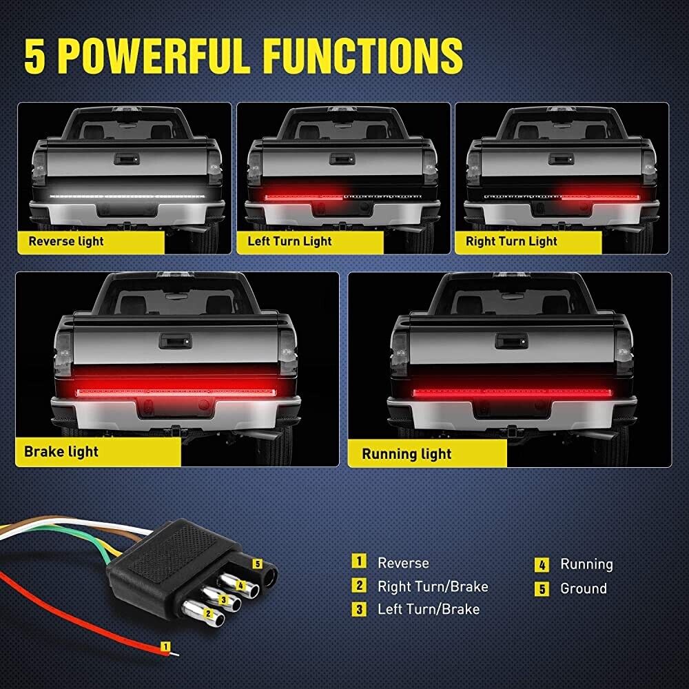 60" Truck Tailgate Light Bar 108 LED Single Row Tailgate Light Strip with Red Ru