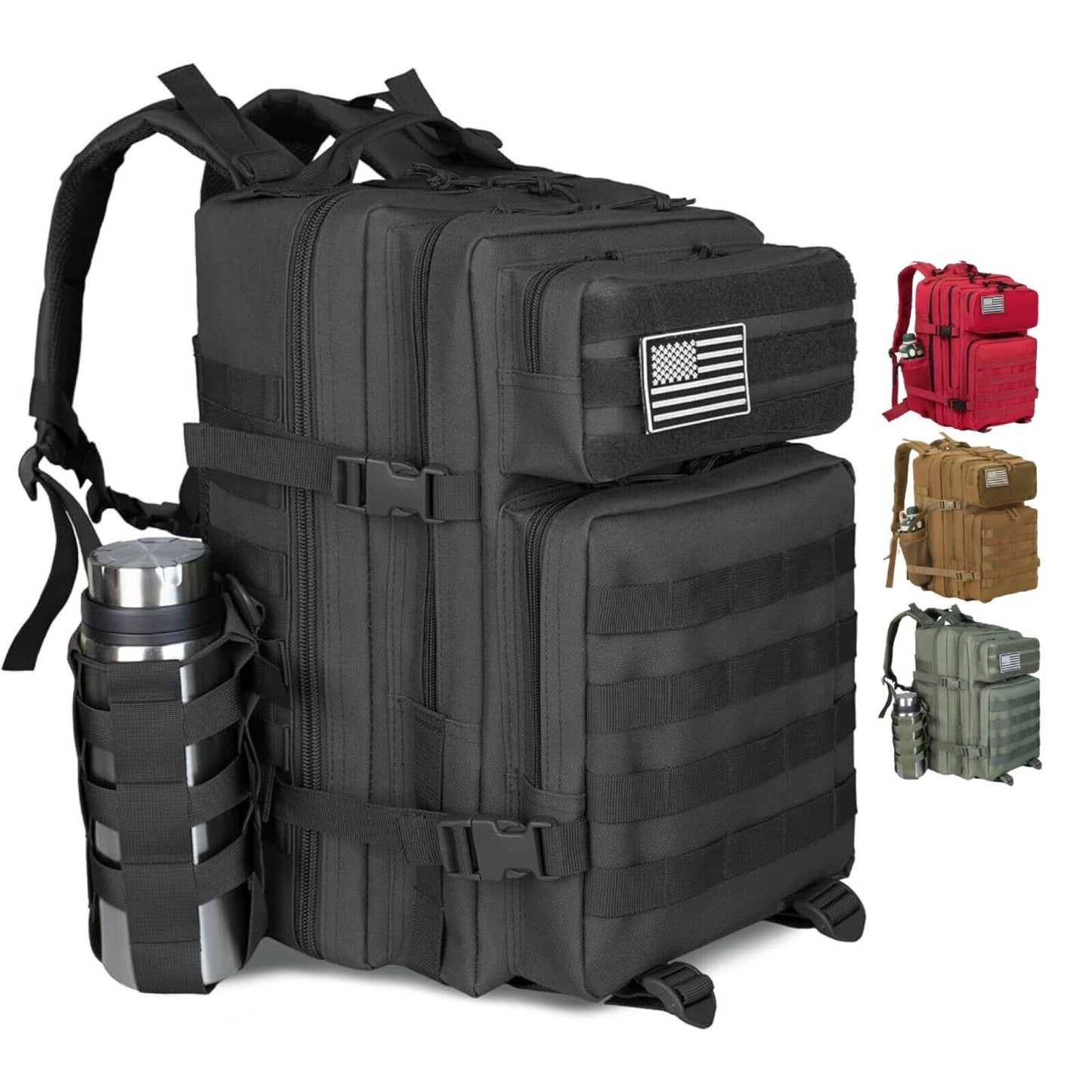 45L Tactical Molle Daypack 3 Day Bug Out Bag Hiking Rucksack With Bottle Holder