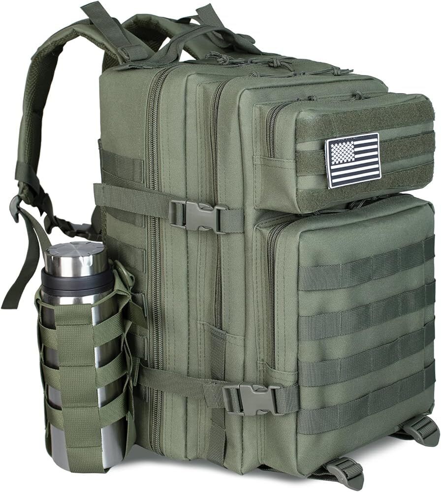 45L Tactical Molle Daypack 3 Day Bug Out Bag Hiking Rucksack With Bottle Holder