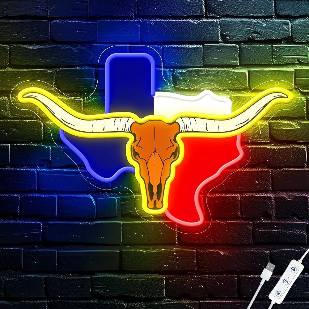 Texas Longhorn Neon Sign LED For Bar, Garage , Man-cave 10.4” x 16” Inch