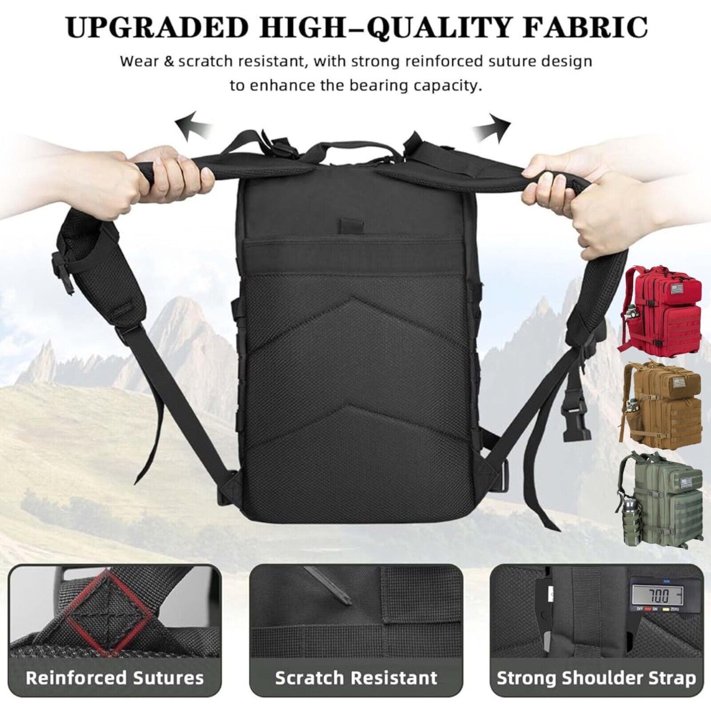 45L Tactical Molle Daypack 3 Day Bug Out Bag Hiking Rucksack With Bottle Holder