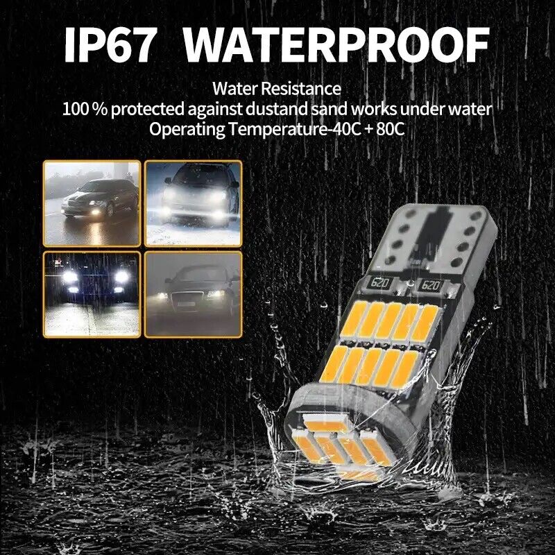 10 Pack Bright LED Bulb Size T10, 194, 168, W5W