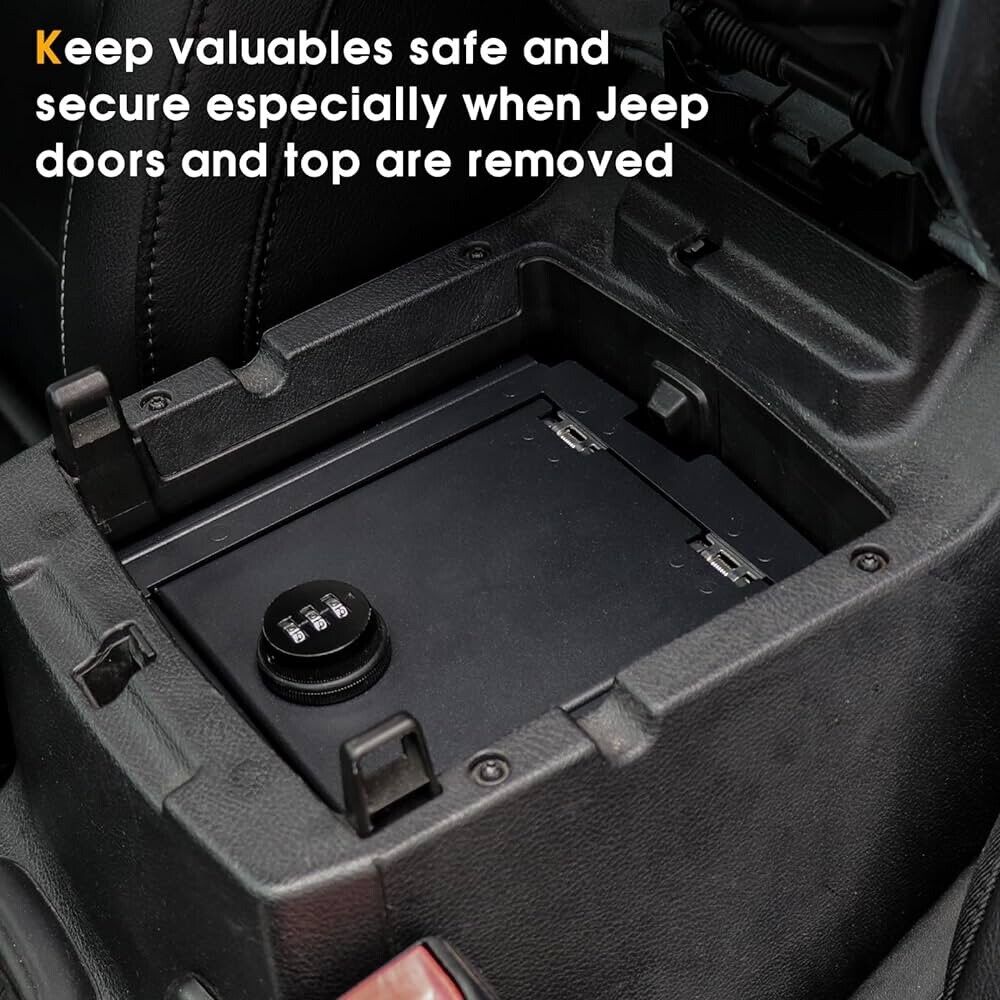 Center Console Safe Box for Jeep Wrangler JL, 2018 -2024, 2/4 Door, 3 Digit Lock
