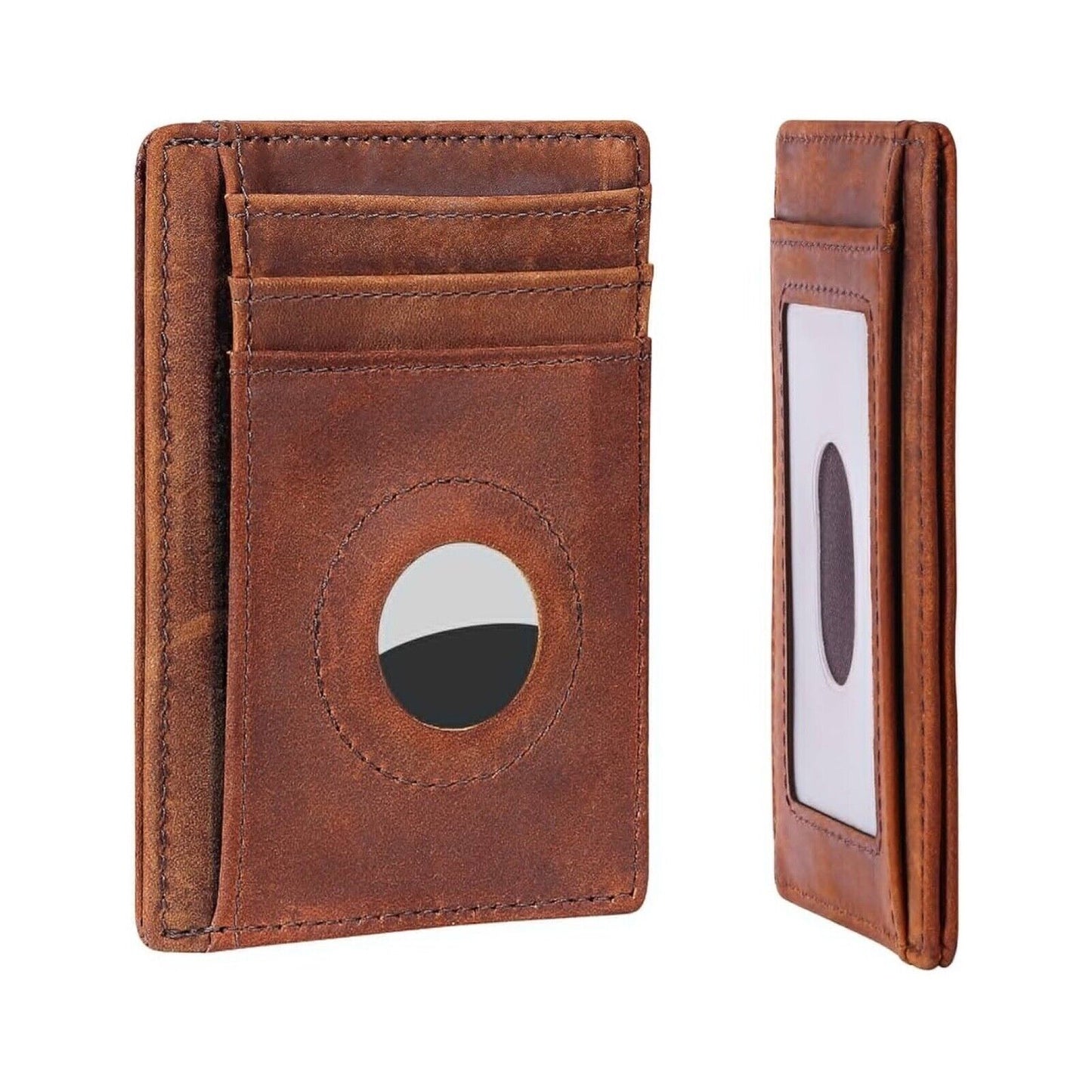 Slim Wallet for AirTag Genuine Leahter Front Pocket Minimalist Wallet