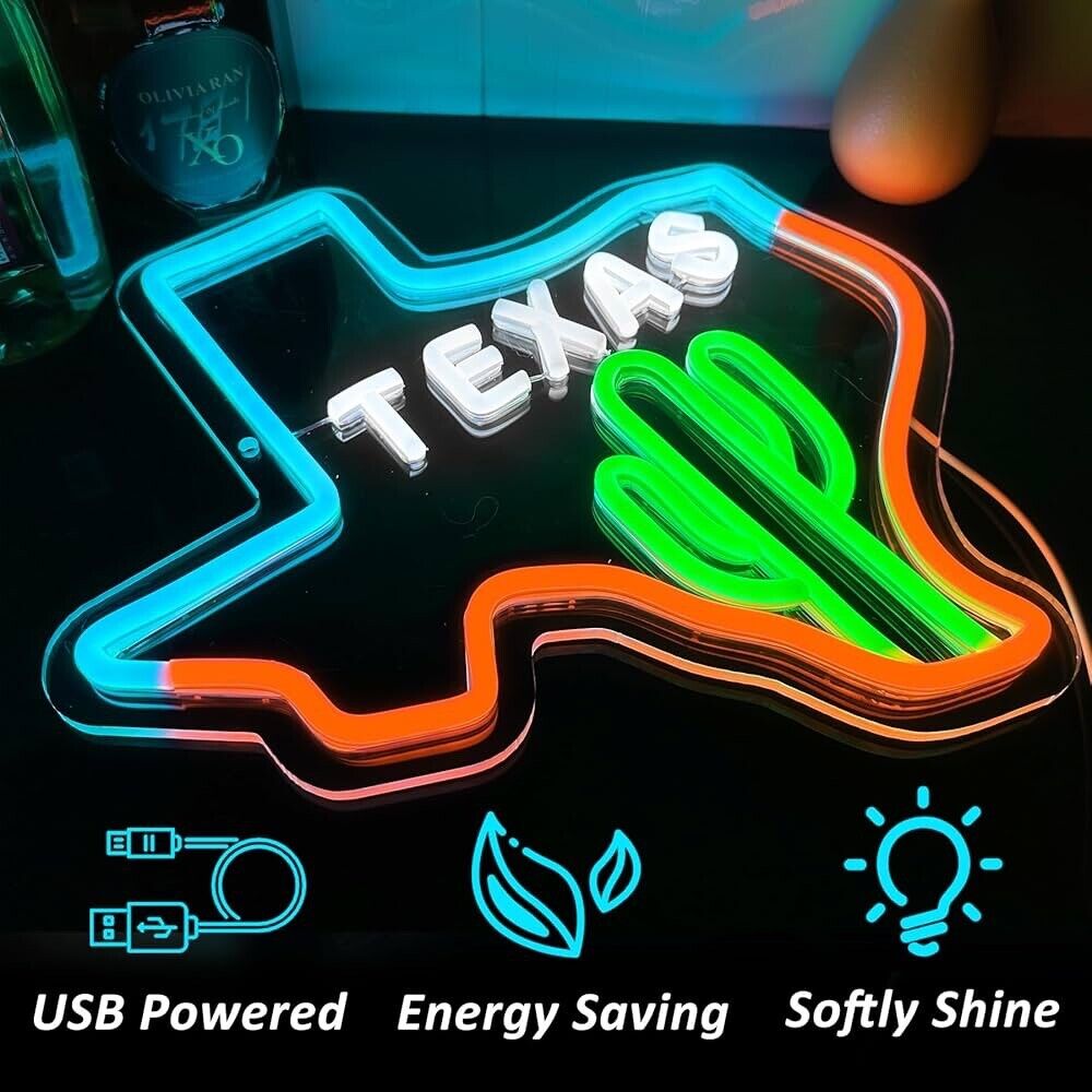 Texas Cactus Neon Sign LED For Bar, Garage , Man-cave 12.6” x 12.99” inch