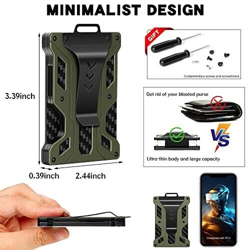 Men RFID Blocking Minimalist Slim Carbon Fiber Wallet Money Clip Card Holder