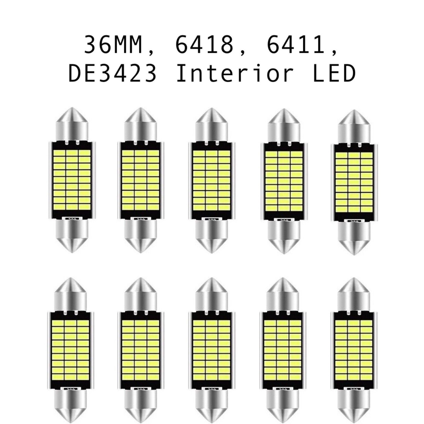 10 PACK 36MM Vehicle LED Festoon 6418 6411 DE3423 LED Interior LED