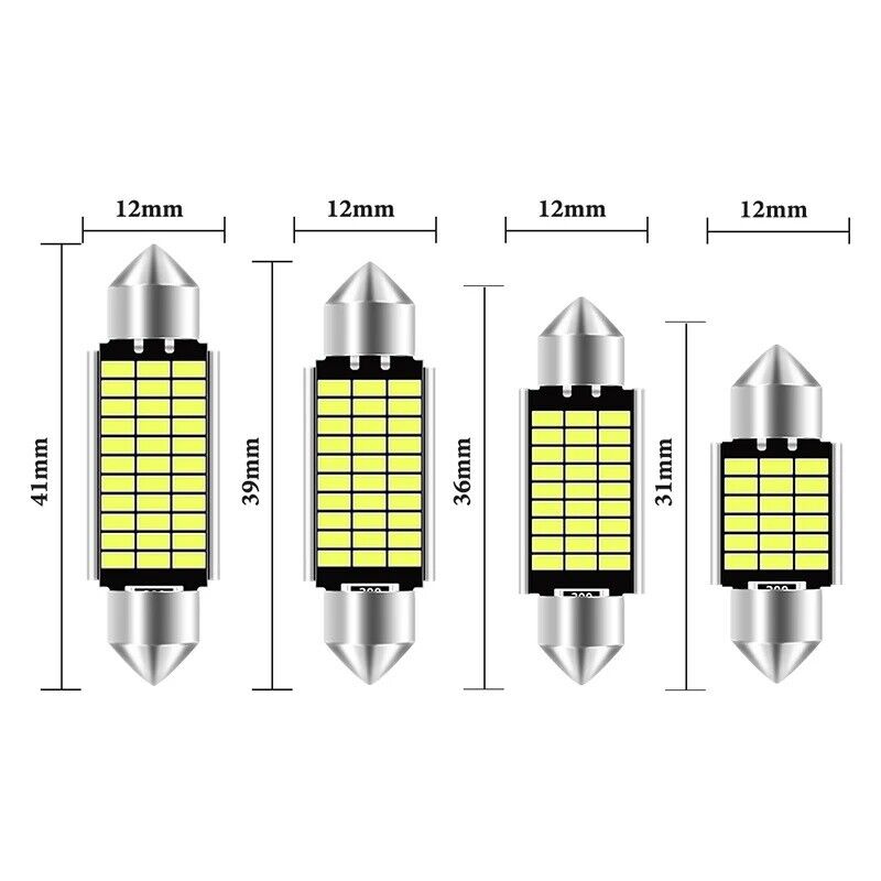 10 Pack LED 31mm, 36mm, 39mm, 41mm LED Festoon  CANBus Free Super Bright