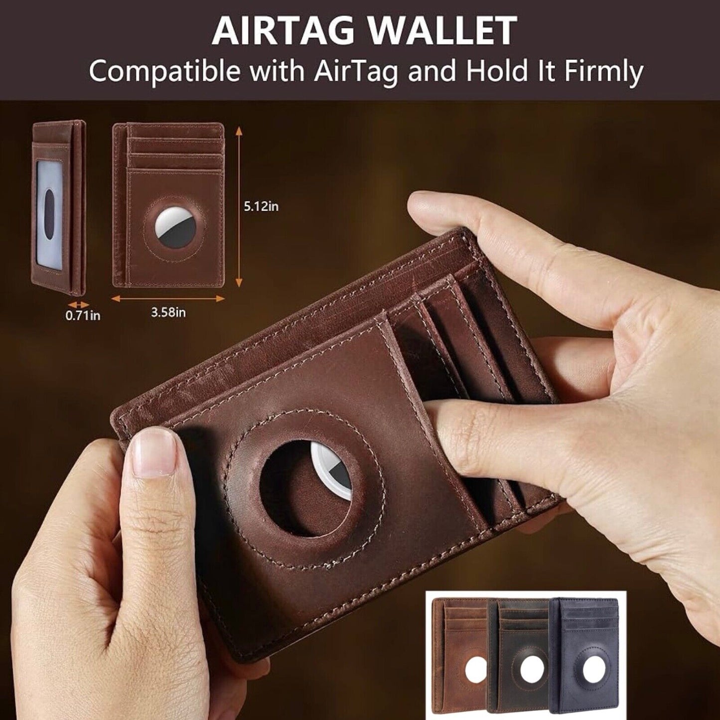 Slim Wallet for AirTag Genuine Leahter Front Pocket Minimalist Wallet