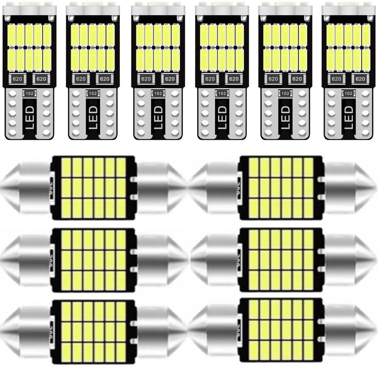 12 PCS Combo Pack (6) 31mm & (6) T10 LED 12V Automotive Bulbs