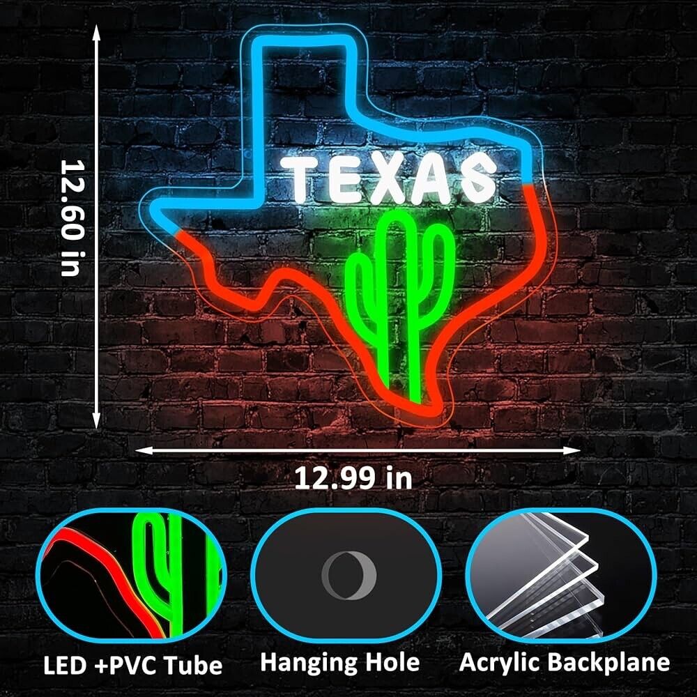 Texas Cactus Neon Sign LED For Bar, Garage , Man-cave 12.6” x 12.99” inch