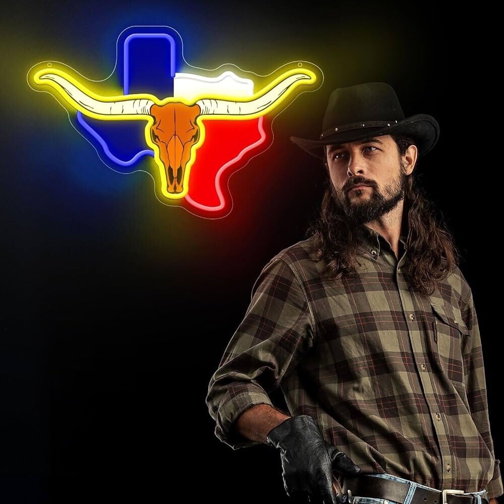 Texas Longhorn Neon Sign LED For Bar, Garage , Man-cave 10.4” x 16” Inch