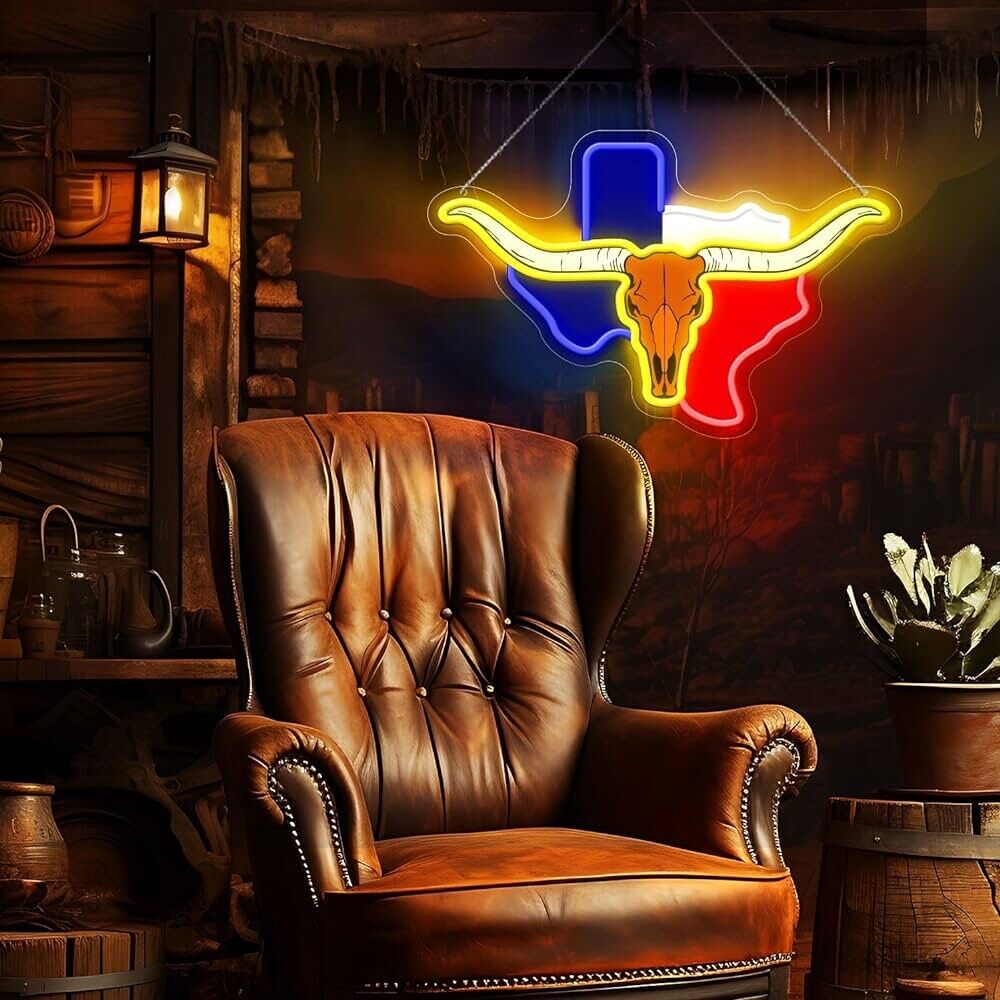 Texas Longhorn Neon Sign LED For Bar, Garage , Man-cave 10.4” x 16” Inch