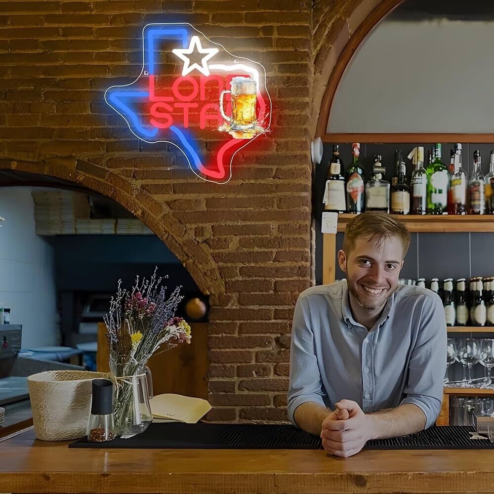 Texas Beer Neon Sign LED For Bar, Garage , Man-cave 13.76”x 14.38” inch