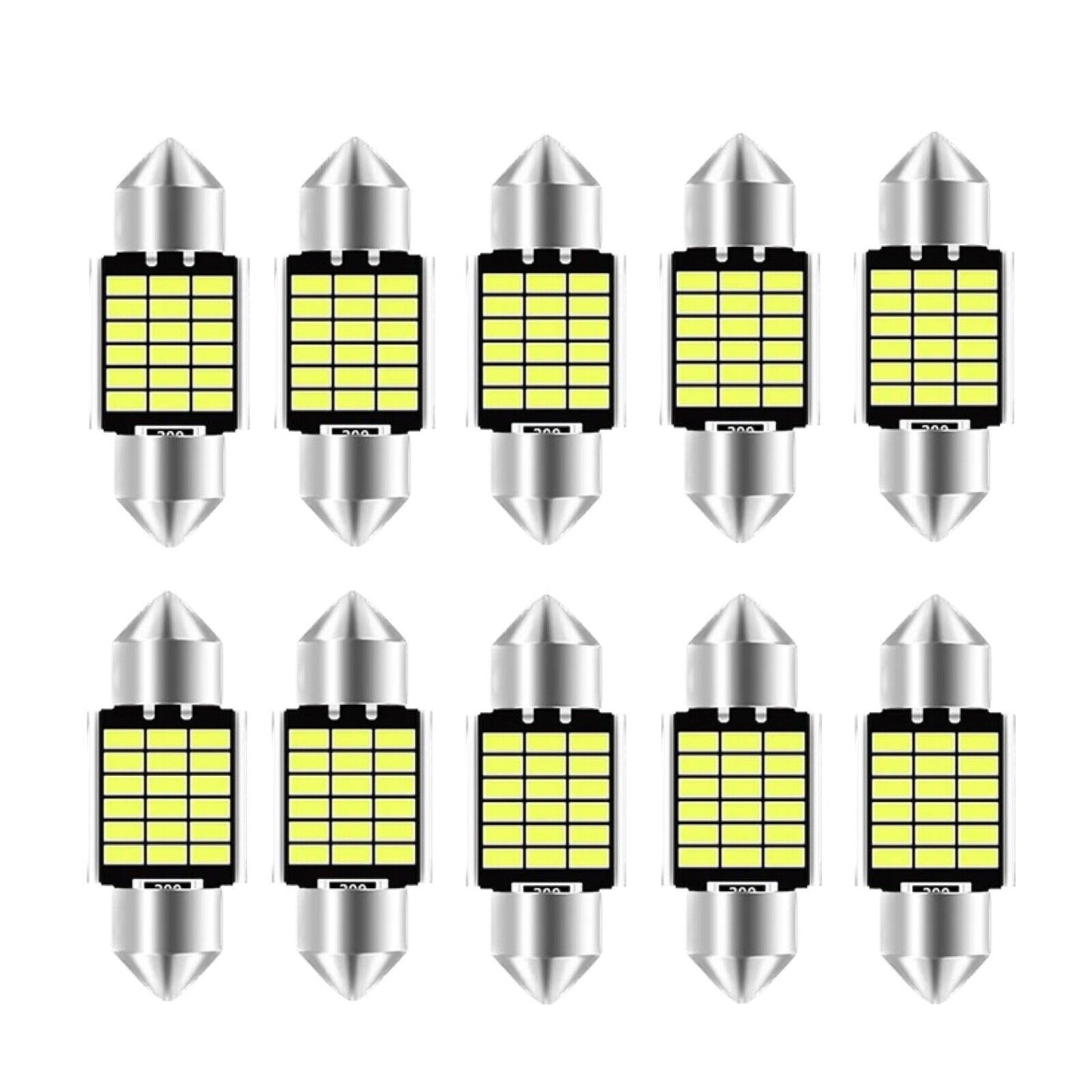 10 Pack LED 31mm, 36mm, 39mm, 41mm LED Festoon  CANBus Free Super Bright