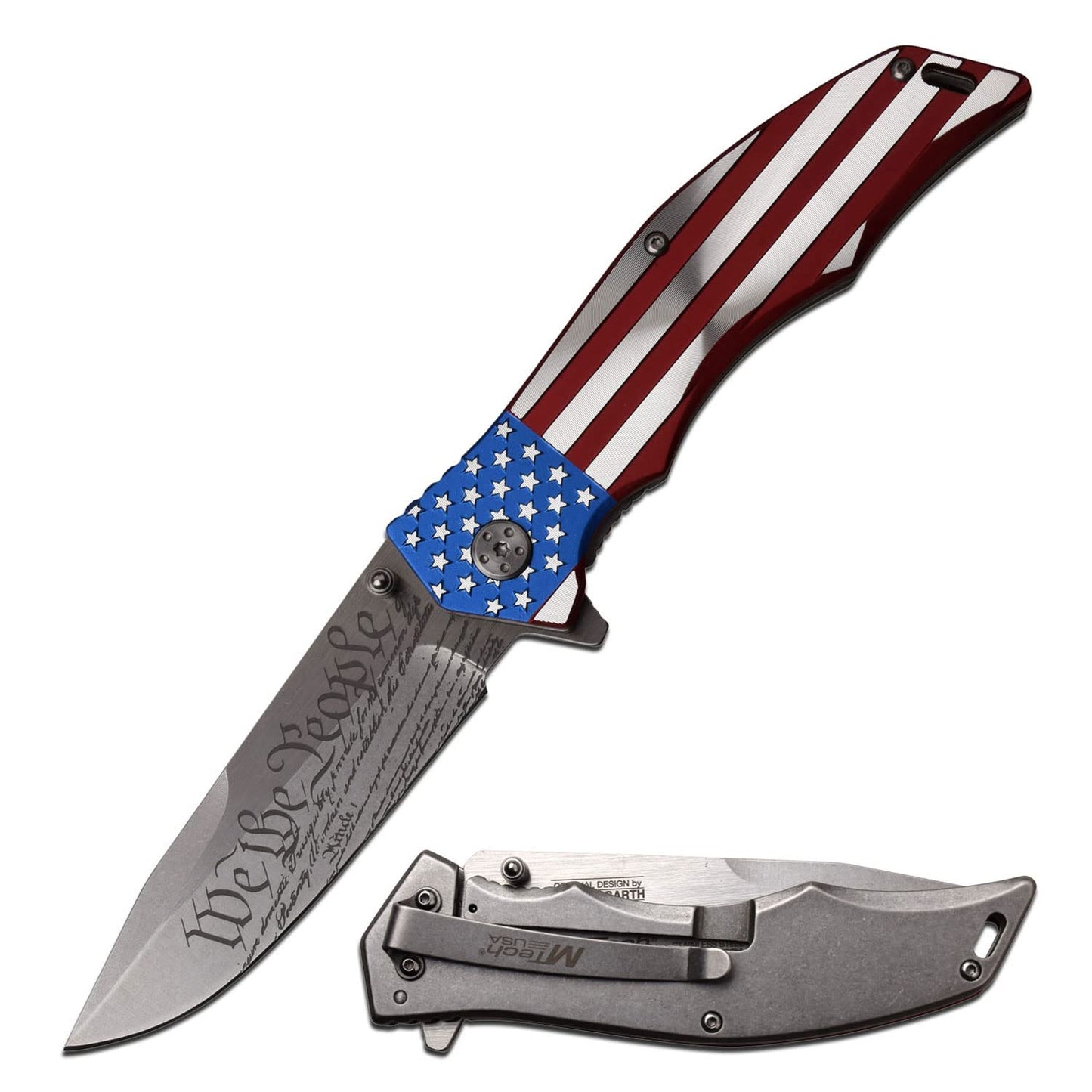 We the People, US Flag, Stainless Steel Blade, Aluminum Handle, Folding Pocket Knife