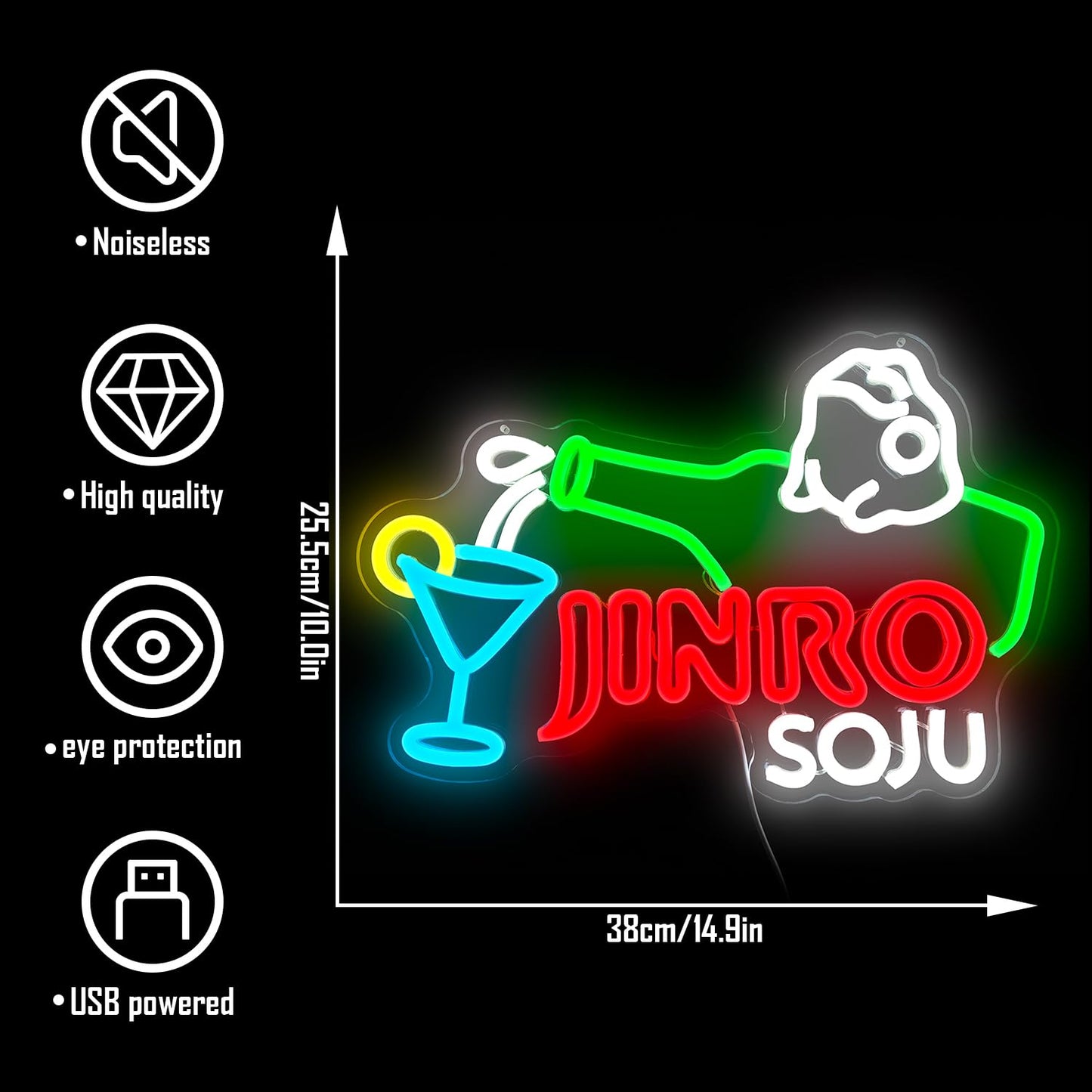 Jinro Soju Neon LED Sign, Dimming, USB, Wall or Hang Mount (14.9'' X 10'' inch)