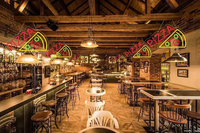 Pizza Neon LED Hanging Sign, Dimmable, USB, for Restaurants, 15x8 inches