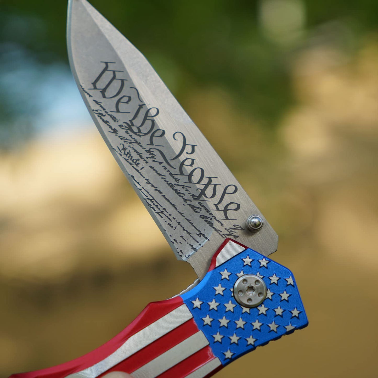 We the People, US Flag, Stainless Steel Blade, Aluminum Handle, Folding Pocket Knife