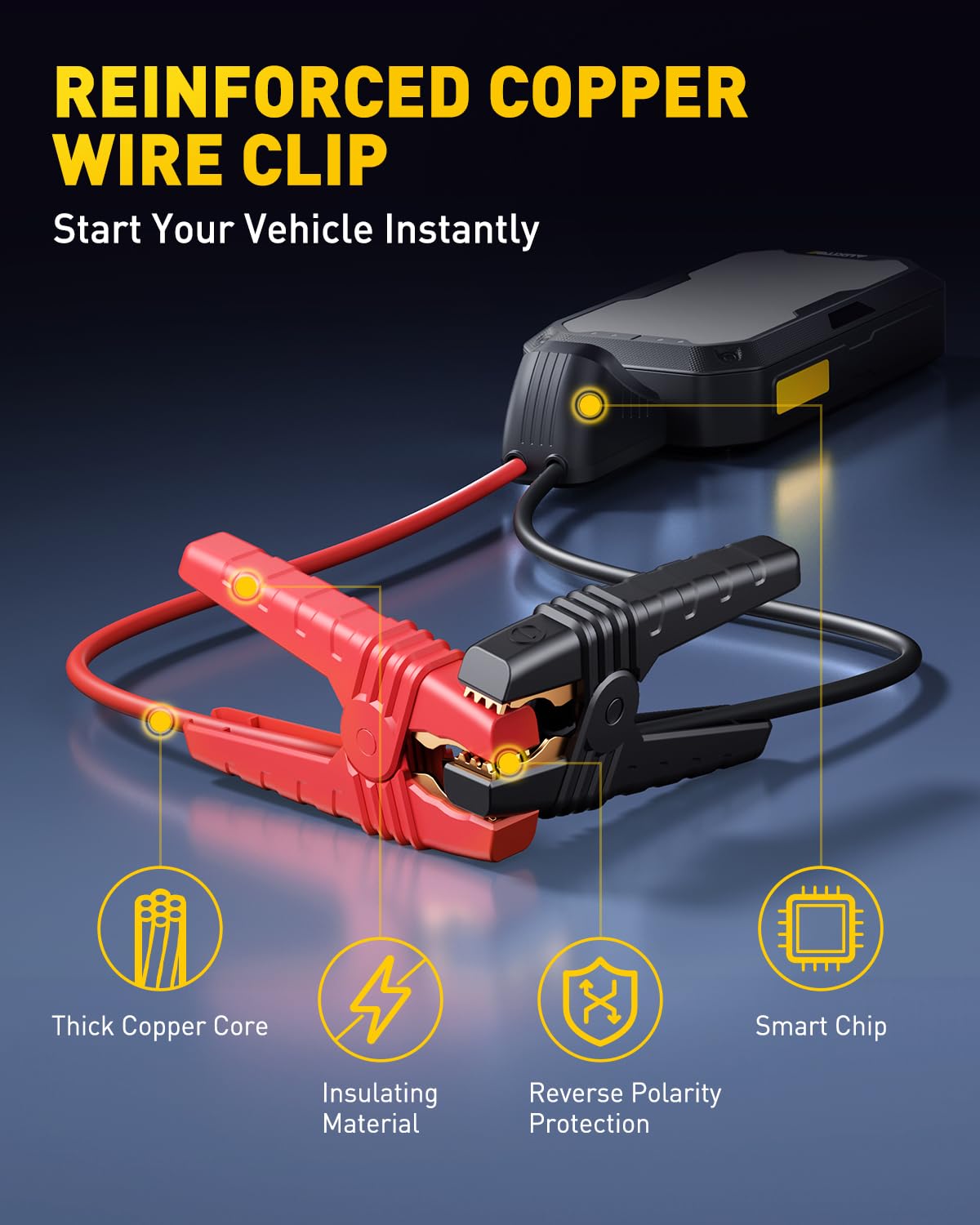 5000A Portable Jump Starter, 2000LM LED, 12V, Power Bank and Jumper Cable