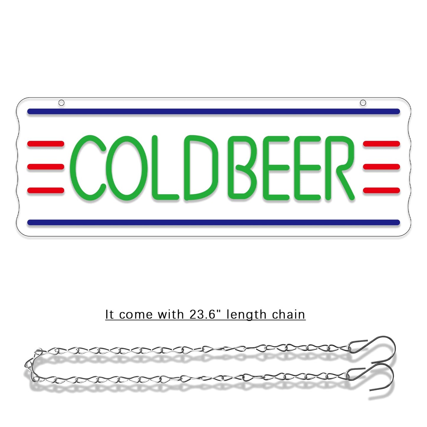 Cold Beer Neon LED Sign, Dimmable, 16.5” x 5.8” inch