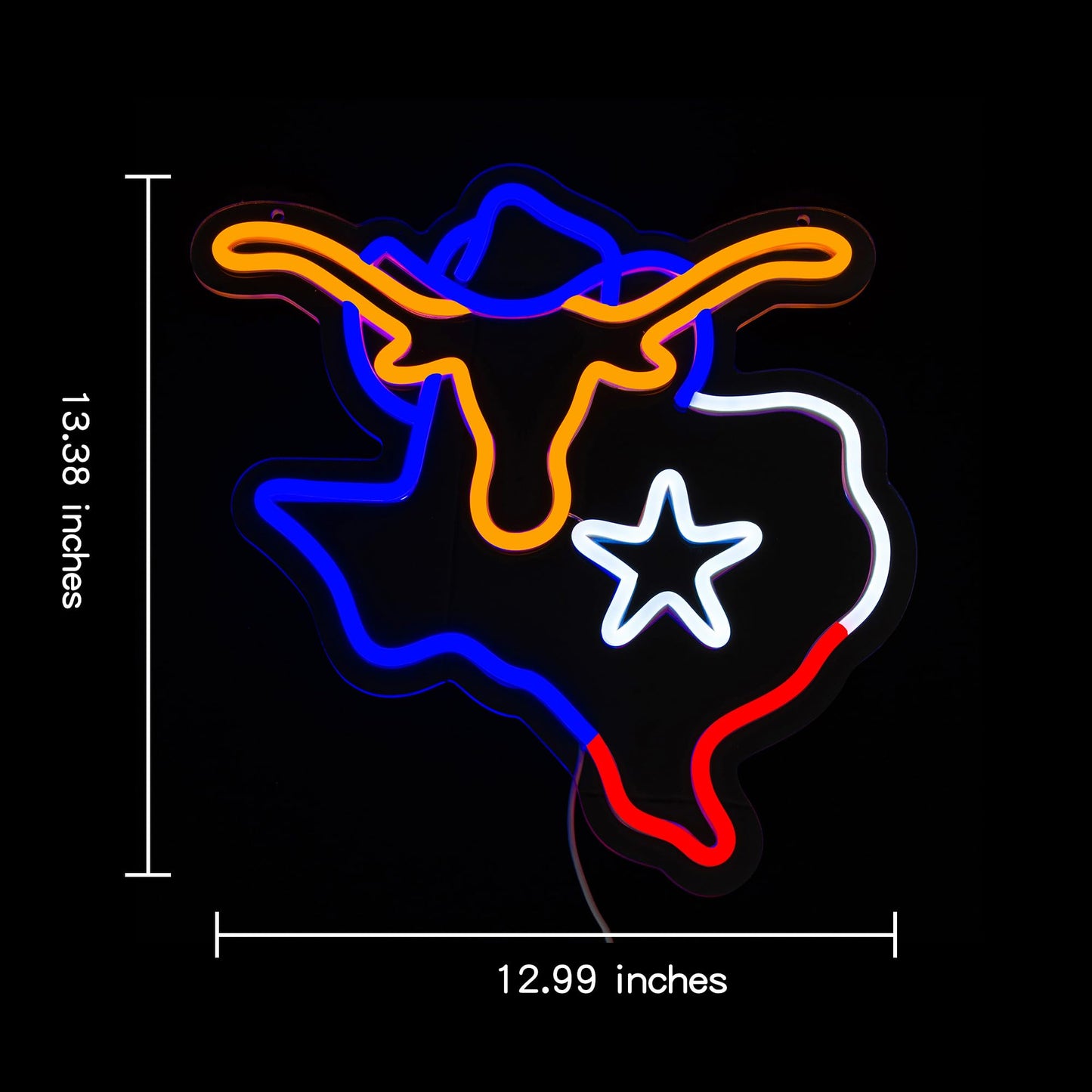 Texas Longhorn Neon LED Sign, USB, Dimming, 13”x13” inch