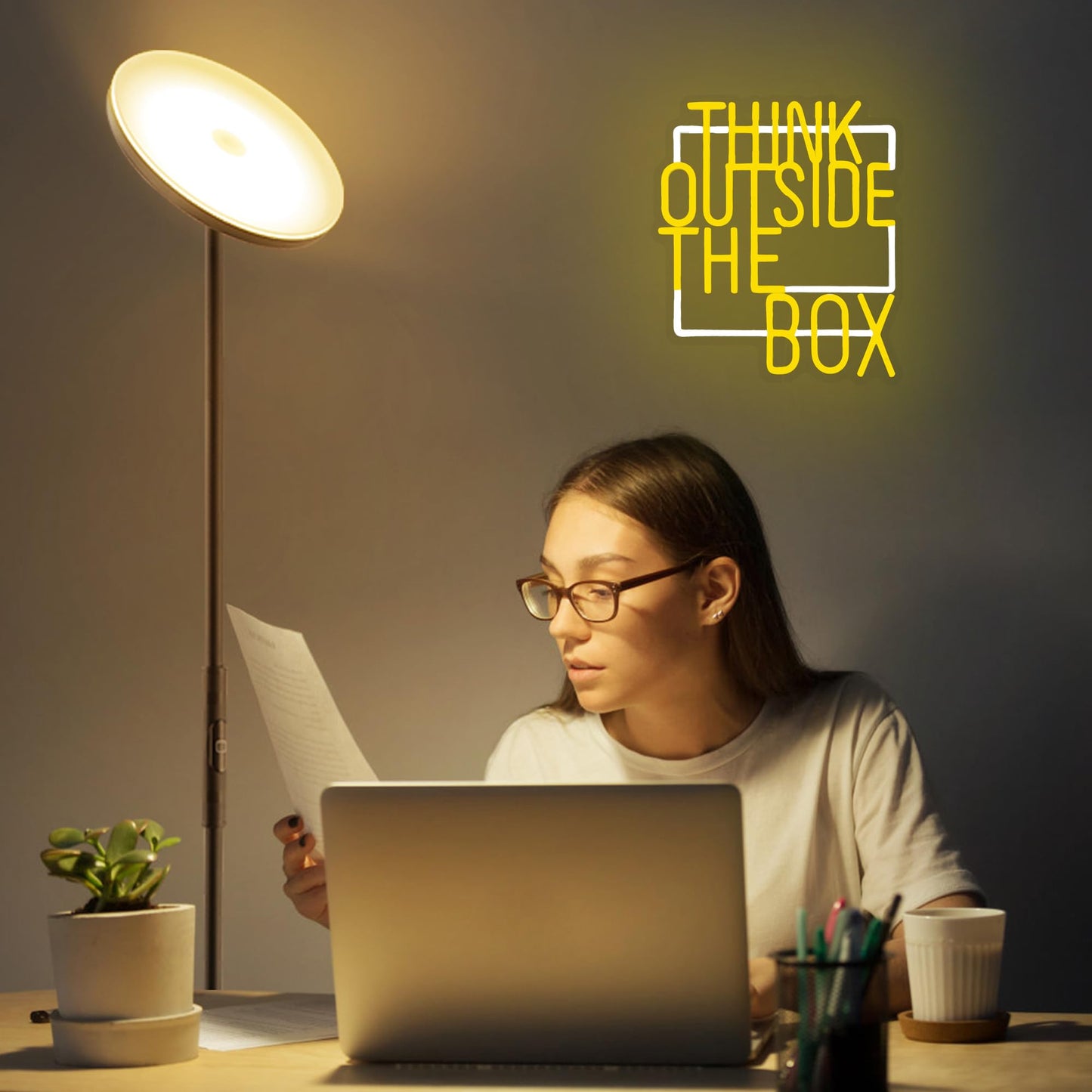 Think Outside The Box Neon LED, Dimming, USB, Wall Mounting (13.77” x 12.2” in)