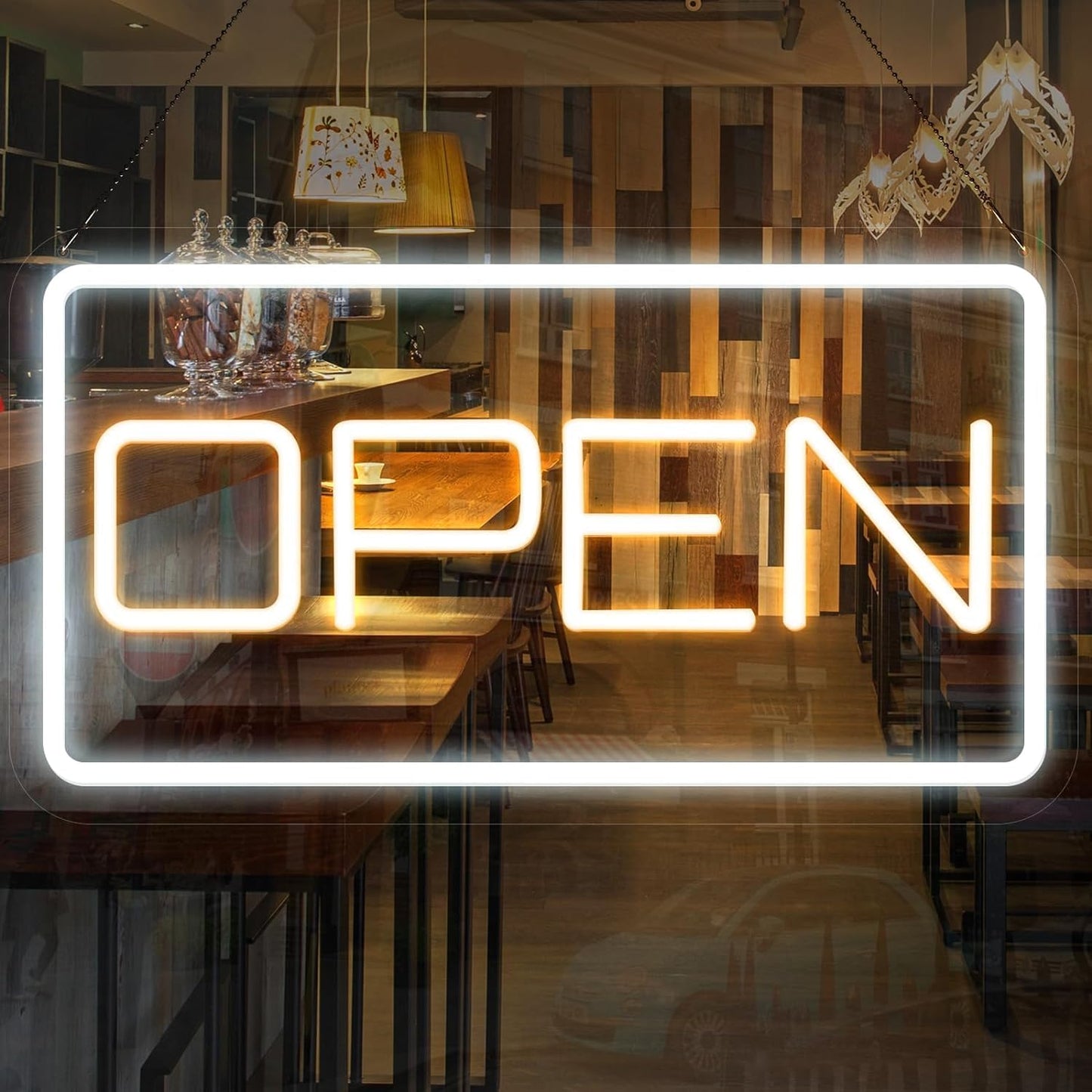 Open LED Neon Sign White for Business - USB Powered, 16 x 9 inch