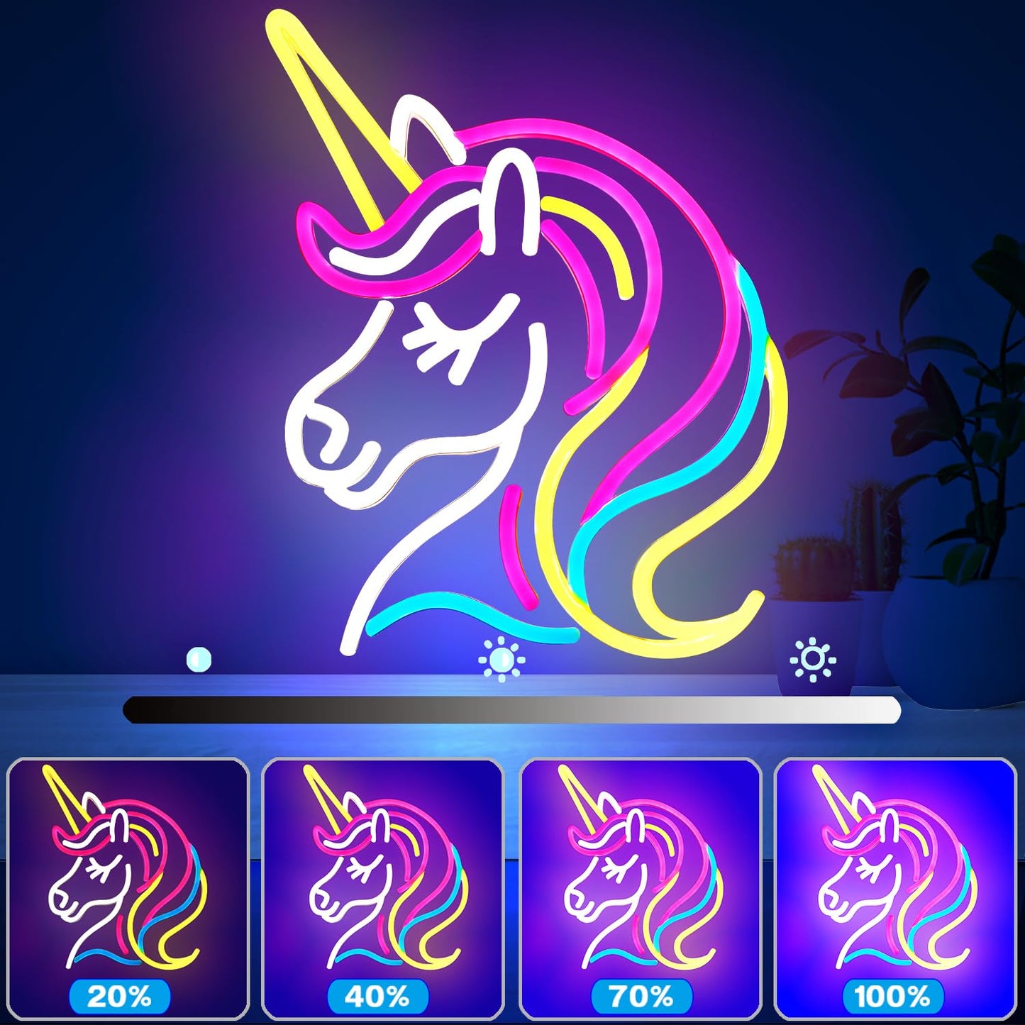 Unicorn Pink Night Light, LED, Dimmable, USB, 13x11 inches