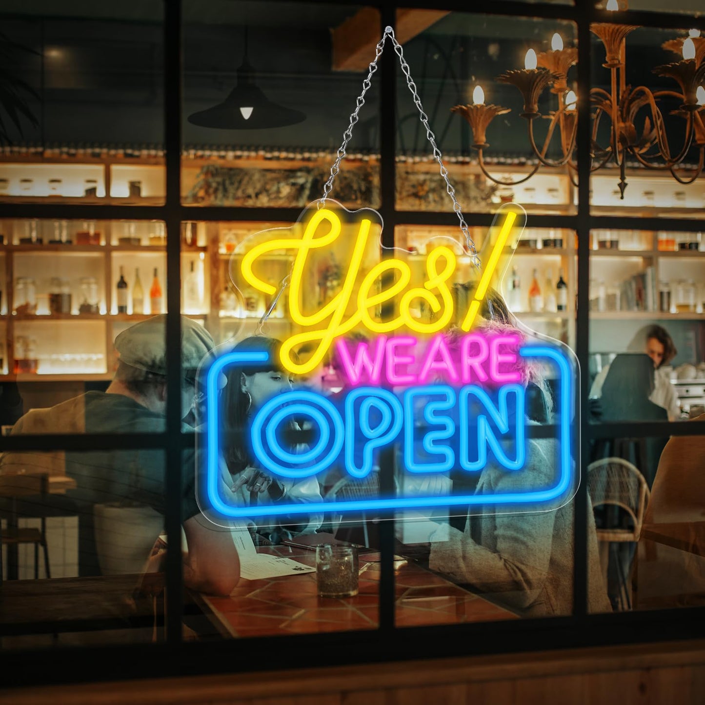 Yes We Are Open Neon LED Sign, USB, Hanging, 14 x 12 Inch