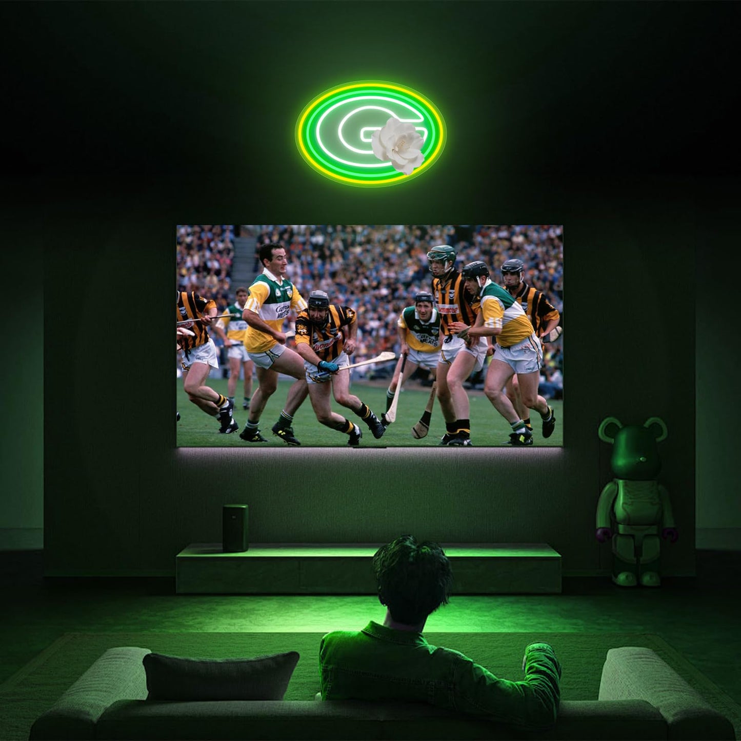 Green Football LED Neon Dimming Sign For Bar, Garage, Mancave (16.6 x 11.7 inch)