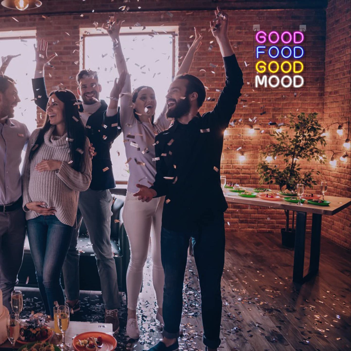 Good Food,Good Mood, Neon LED Hanging Sign, USB,14x12 inches