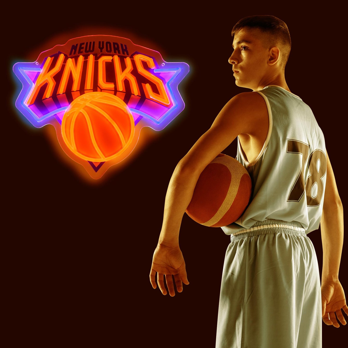 Basketball Knick LED Hanging Sign, Dimmable, USB, 16x13 inches