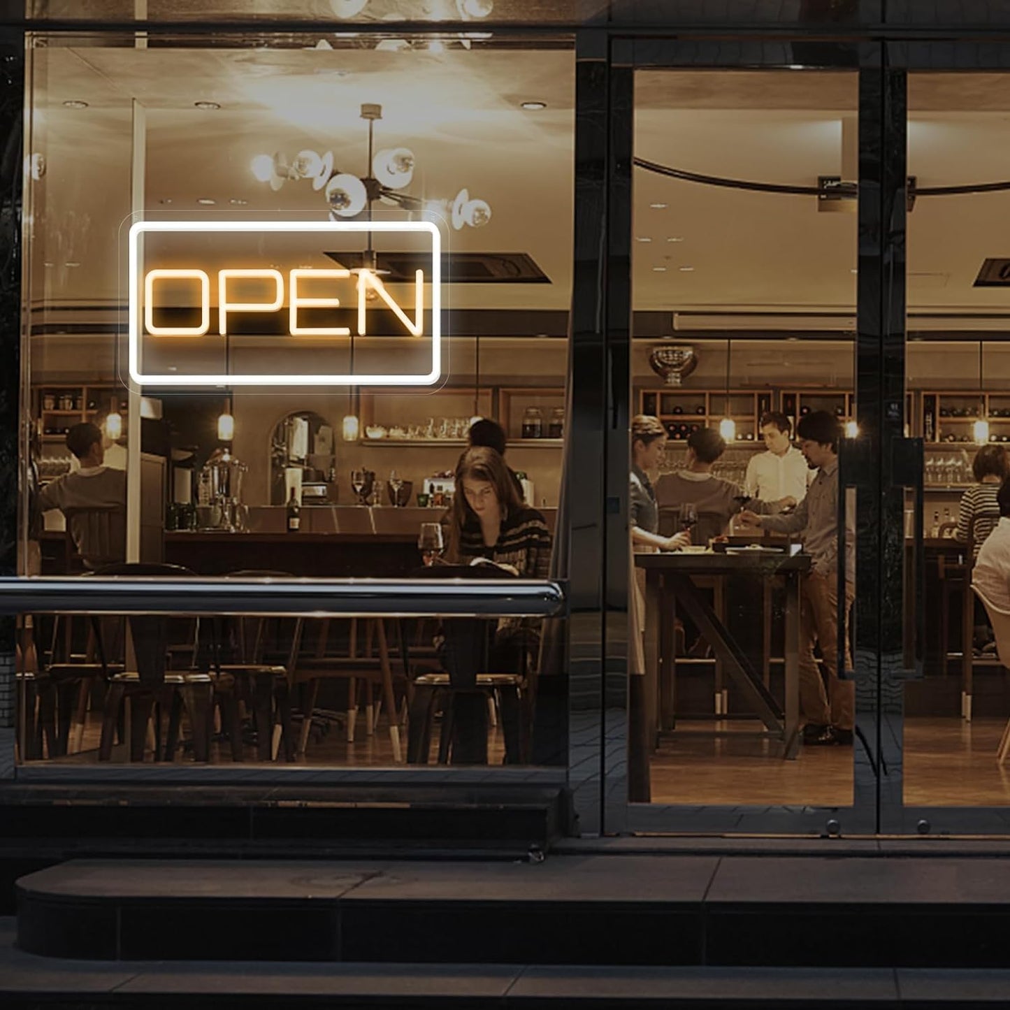 Open LED Neon Sign White for Business - USB Powered, 16 x 9 inch