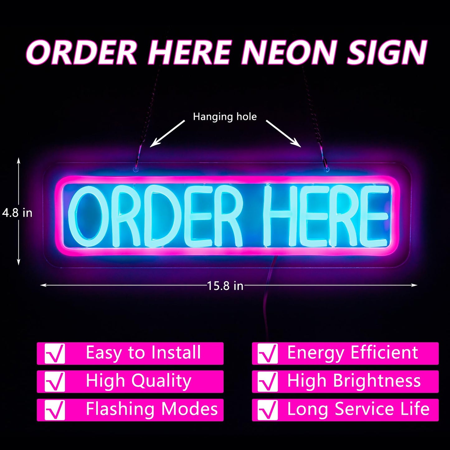Order Here & Pick-Up Here Neon LED Restaurant Sign 4”x15” inch