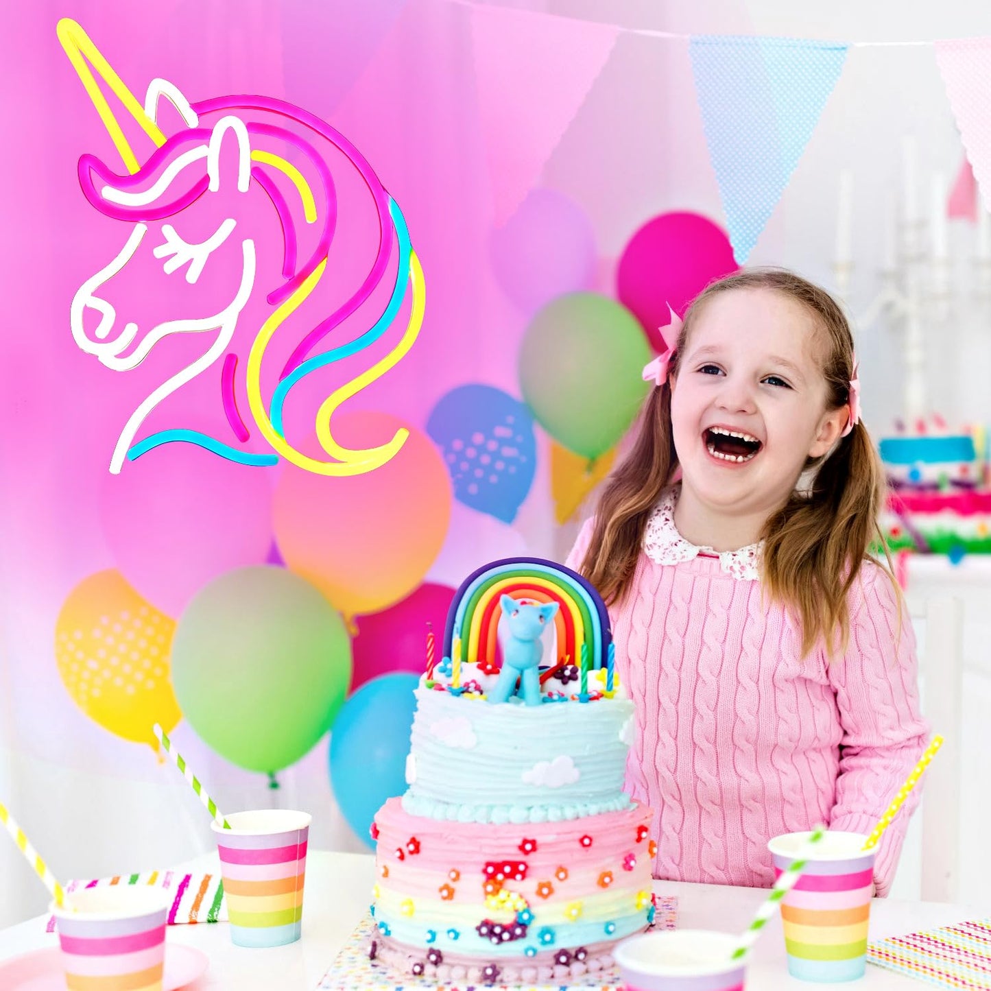 Unicorn Pink Night Light, LED, Dimmable, USB, 13x11 inches