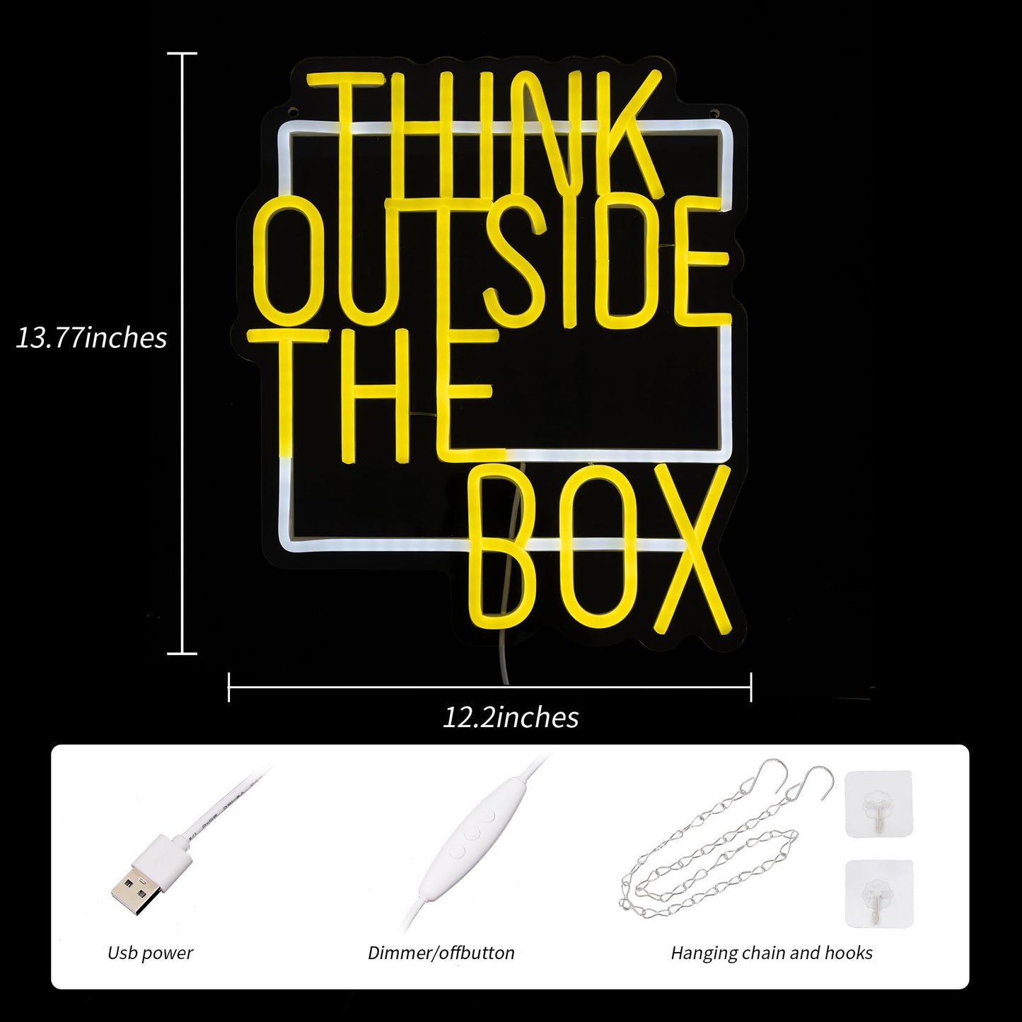 Think Outside The Box Neon LED, Dimming, USB, Wall Mounting (13.77” x 12.2” in)