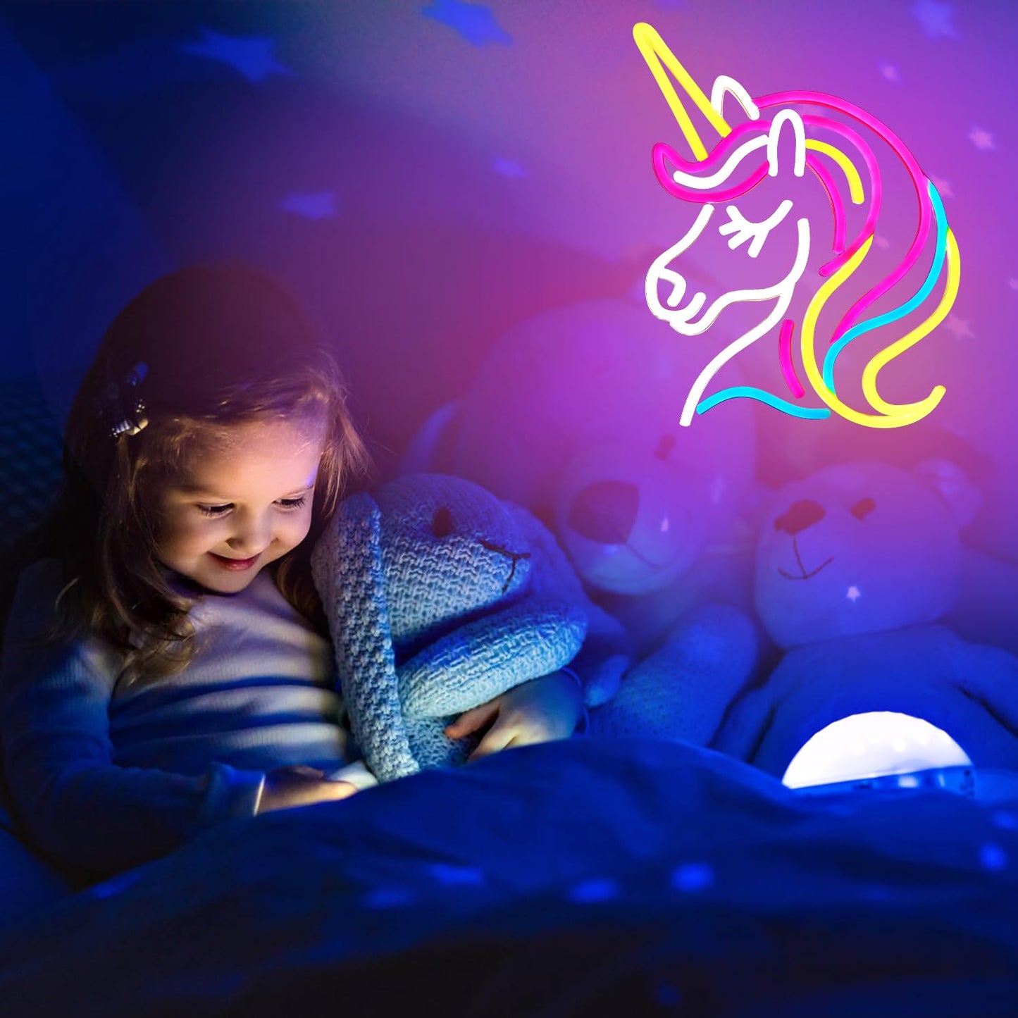 Unicorn Pink Night Light, LED, Dimmable, USB, 13x11 inches