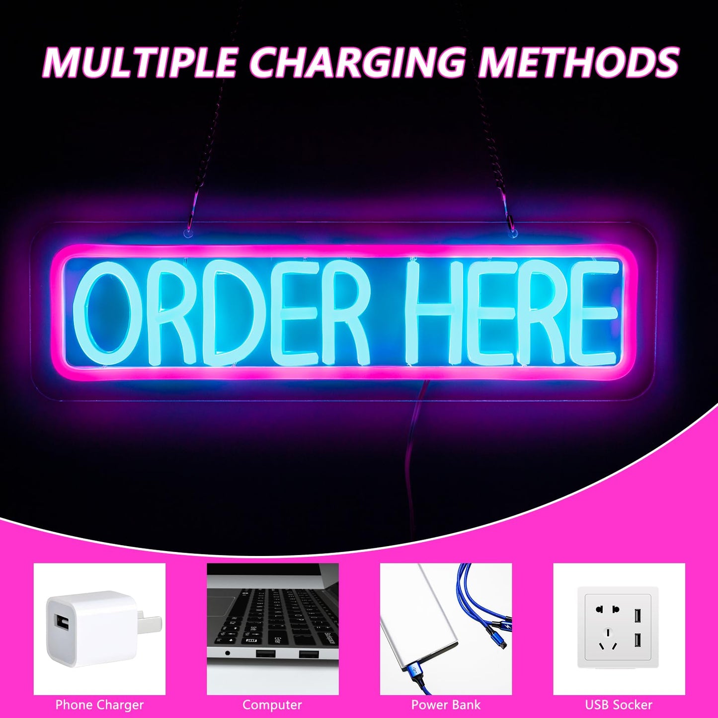 Order Here & Pick-Up Here Neon LED Restaurant Sign 4”x15” inch