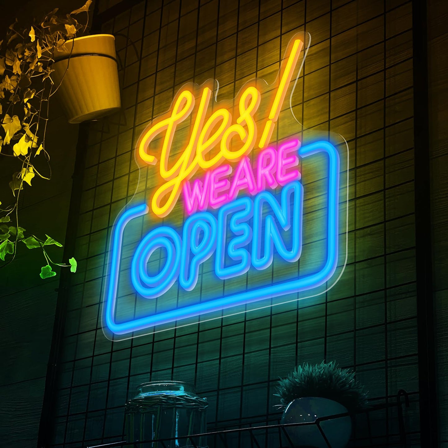 Yes We Are Open Neon LED Sign, USB, Hanging, 14 x 12 Inch