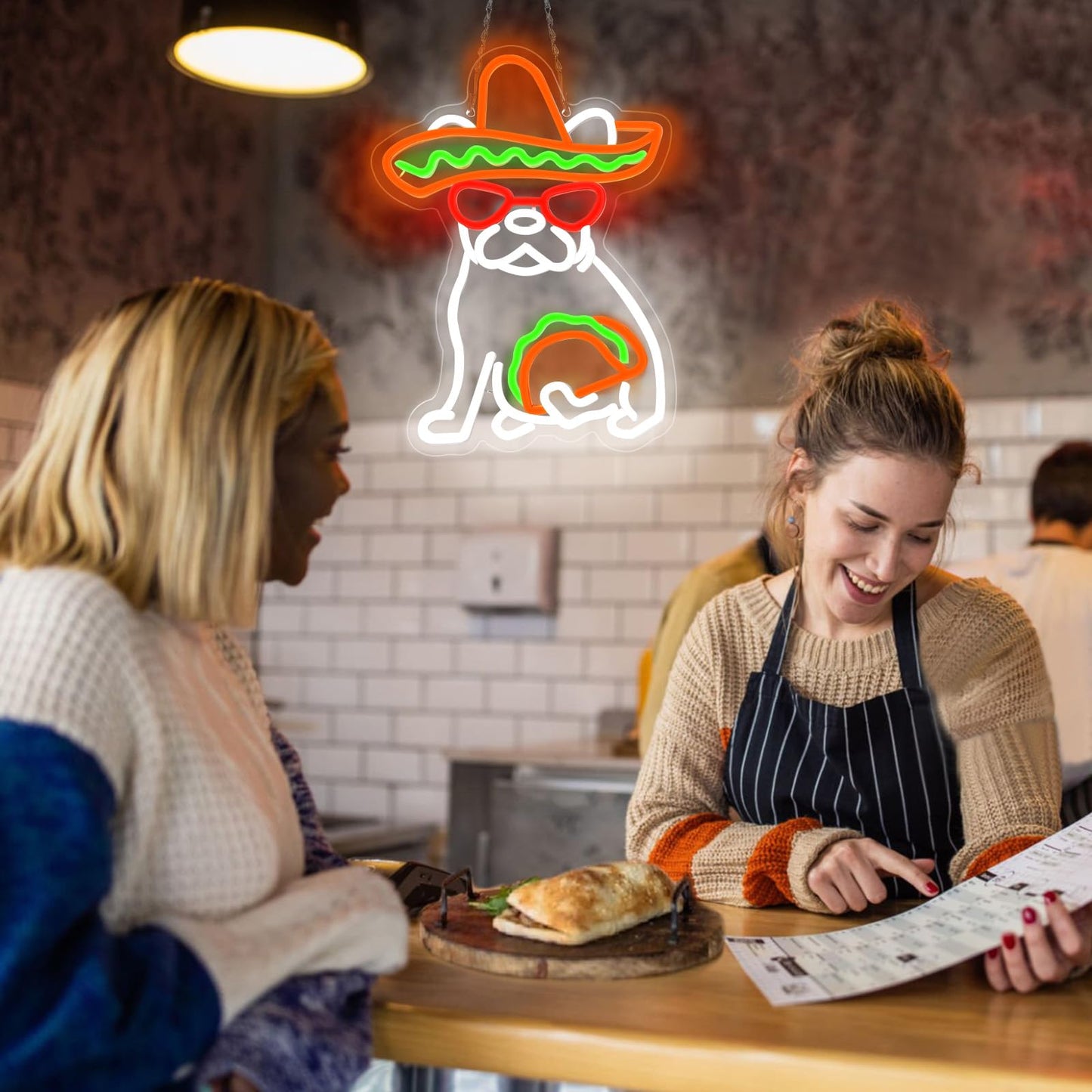 Tacos Dog Neon LED Hanging Sign, USB, for Restaurants, 16”x12”